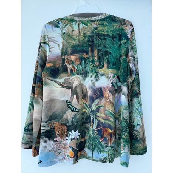 Johnny Was Rawi Janie Favorite Kimono Sleeve Tee Shirt Wild Animal Green Top NEW - Picture 6 of 10